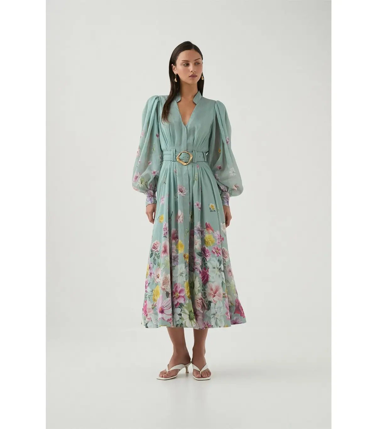 Aje Fleur Shirt Dress Mist Collage Floral Size 10/M photo 5