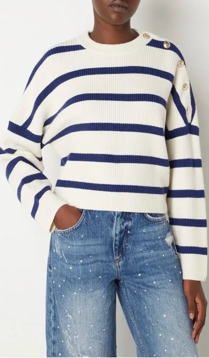 Maje Marine Striped Rib Sweater Size 10/1 photo 3