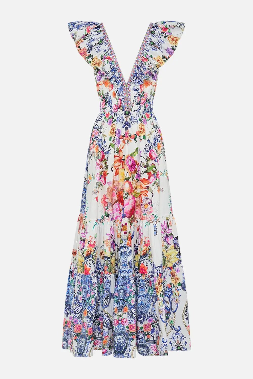 Camilla Dutch is life Tiered Dress With Neck Frill Multi Floral Size XL/ AU 16 photo 3