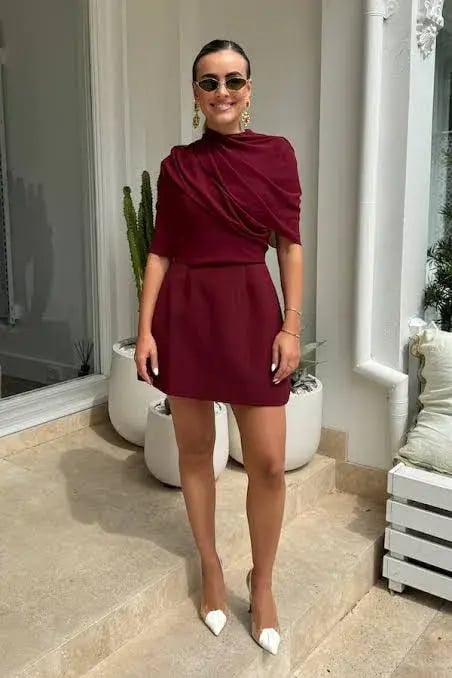 Odd Muse The Ultimate Muse Gathered Mini Dress Bordeaux Red Size 10 photo 4