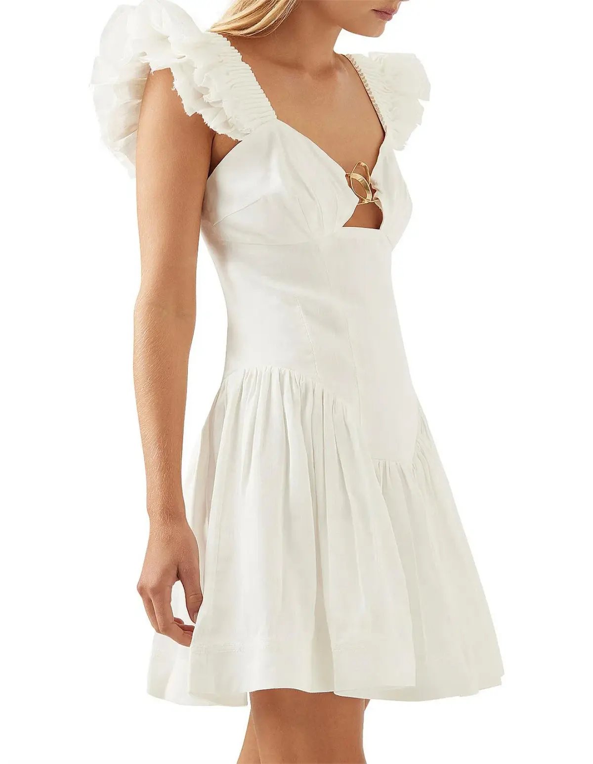 Aje Simone Frill Sleeve Mini Dress White Size 8 photo 3