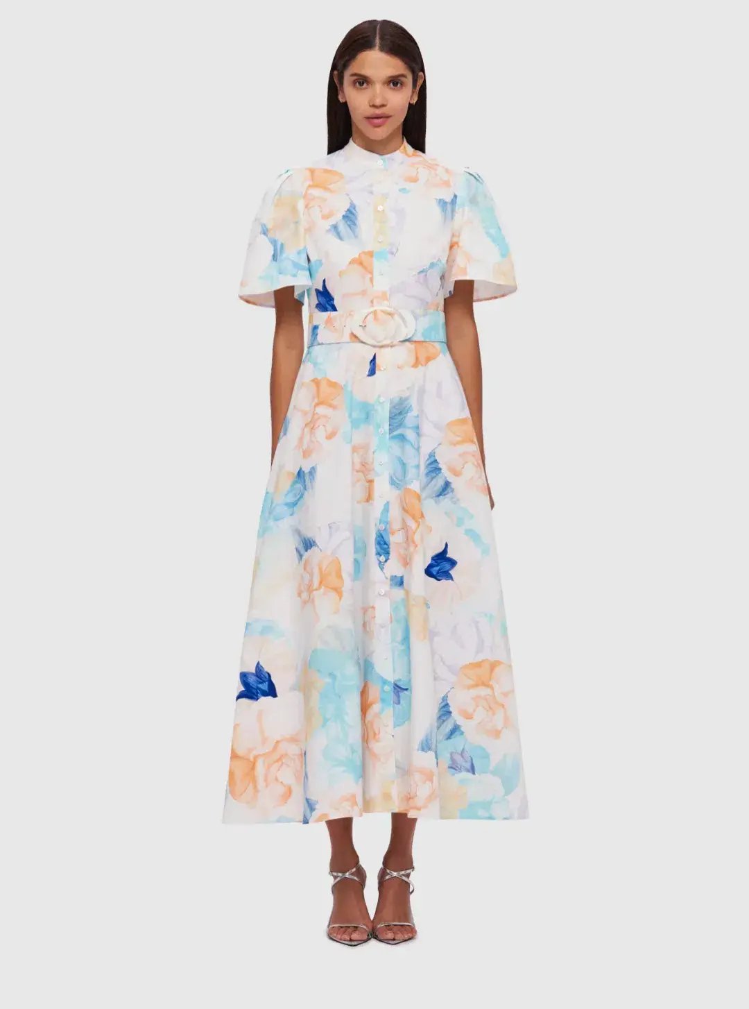 Leo Lin Bianca Midi Dress Rosebud Print In Cream Size AU 14 photo 3
