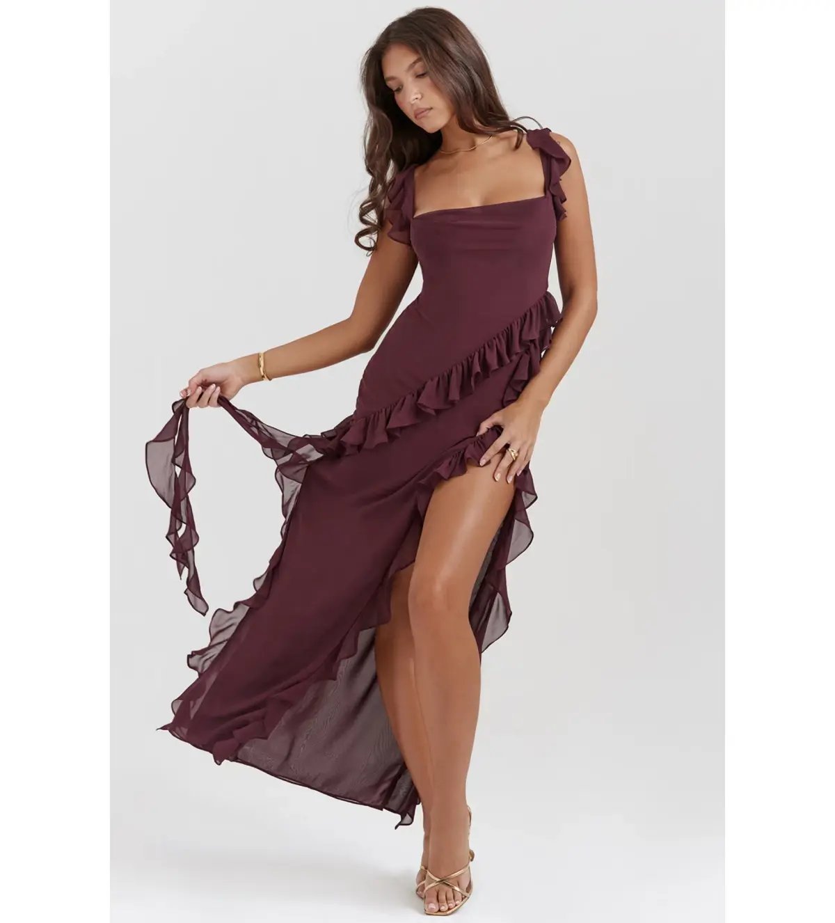 House of CB Ariela Ruffle Maxi Dress Mulberry Size 6/XS photo 6