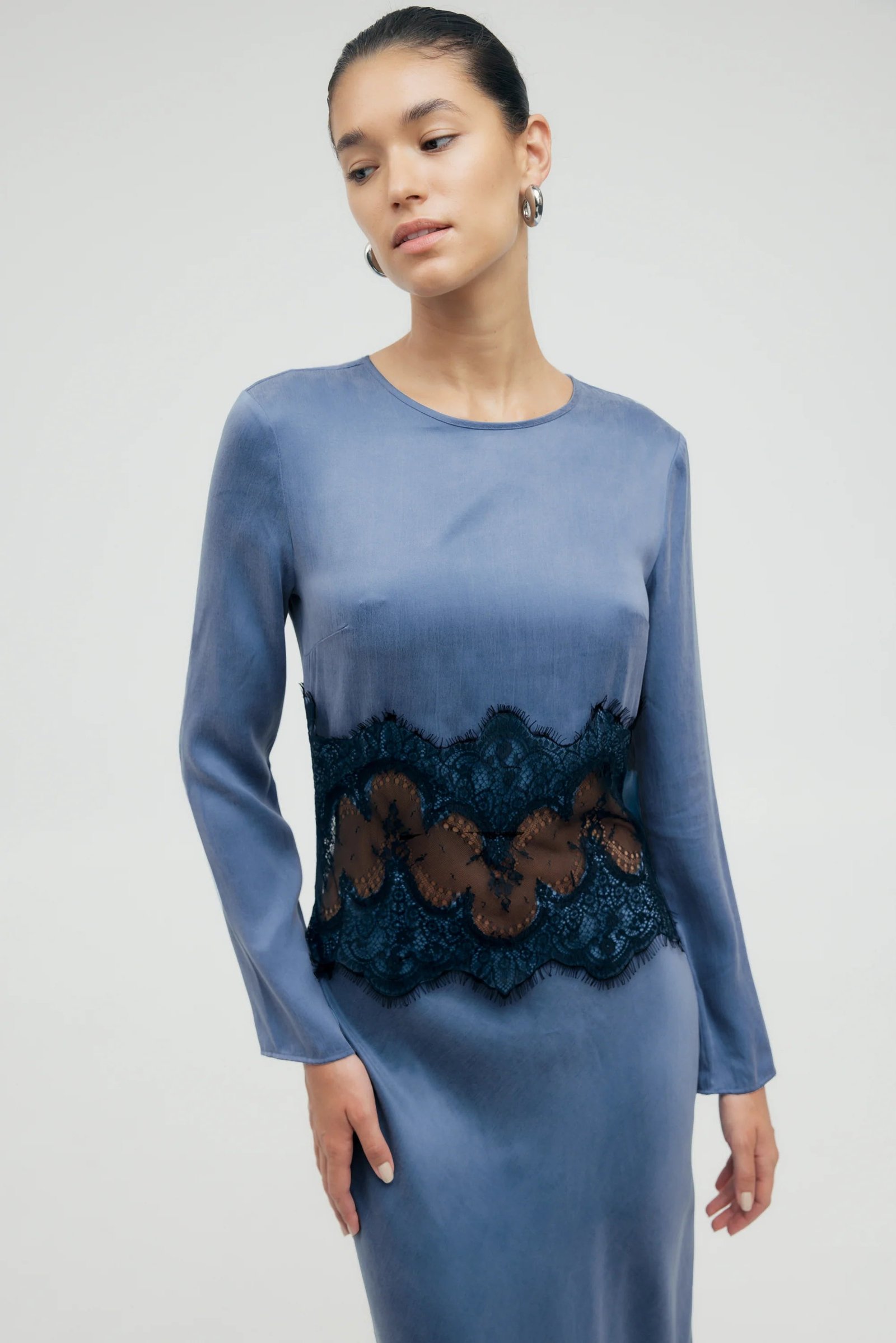 THIRD FORM VISIONS LACE TRIM LONG SLEEVE MAXI DRESS - SAPPHIRE photo 2