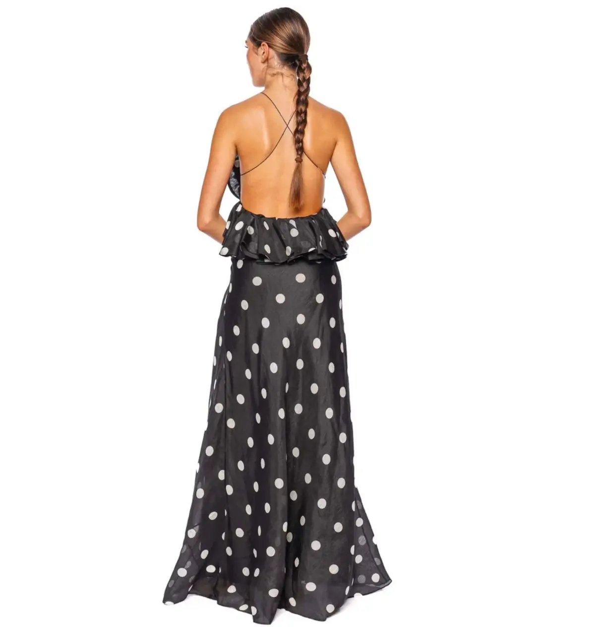 Zimmermann Crush Ruffle Halter Maxi Dress in Black/Cream Dot Size 0 / AU 8 photo 2