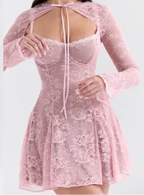 House Of Cb Alice Lace Mini Dress Pink Size 6 photo 2