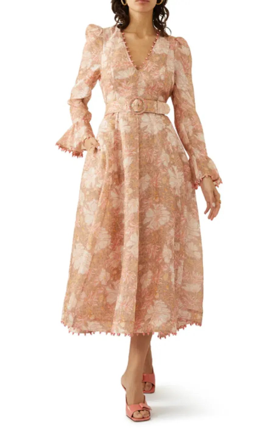 Zimmermann Kaleidoscope Belted Embellished Linen And Silk Blend Midi Dress Floral Size 2 / AU 12 photo 3