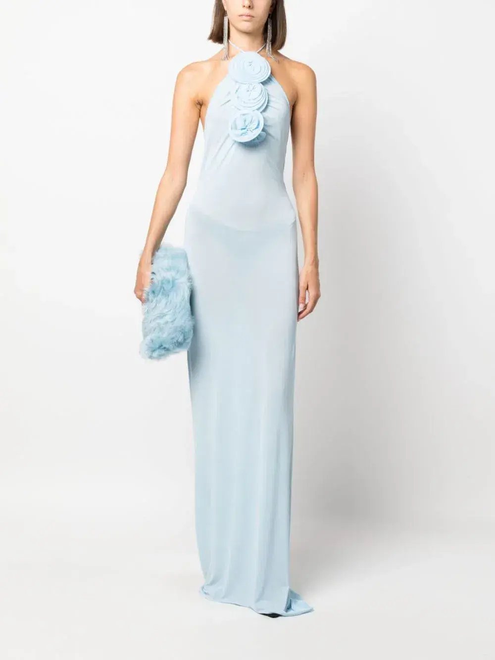 Magda Butrym Floral Appliqué Halterneck Maxi Blue Size AU 6 photo 3