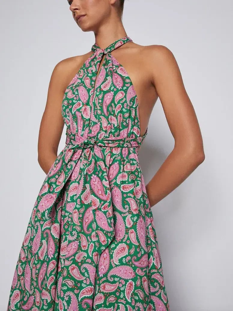 Scanlan Theodore Cotton Paisley Halter Dress Kelly Green Size 8 photo 4