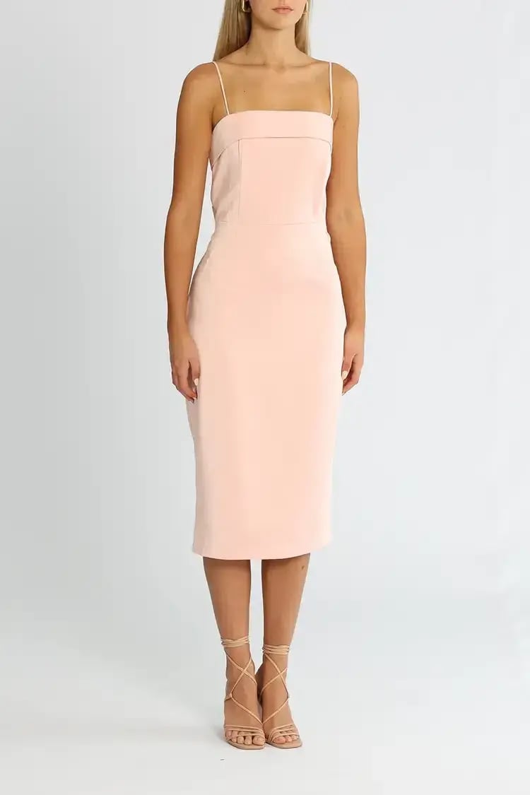 Elle Zeitoune Satin Midi Dress With Large Bow in Pastel Pink Size 12 photo 2