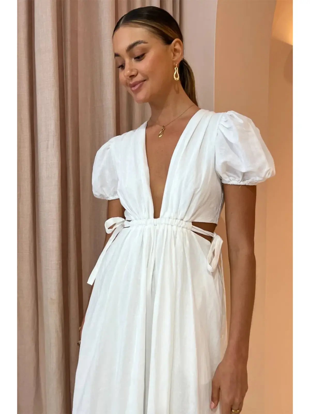 By Nicola Ahoy Plunge Neckline Maxi Dress in White AU 14 photo 2