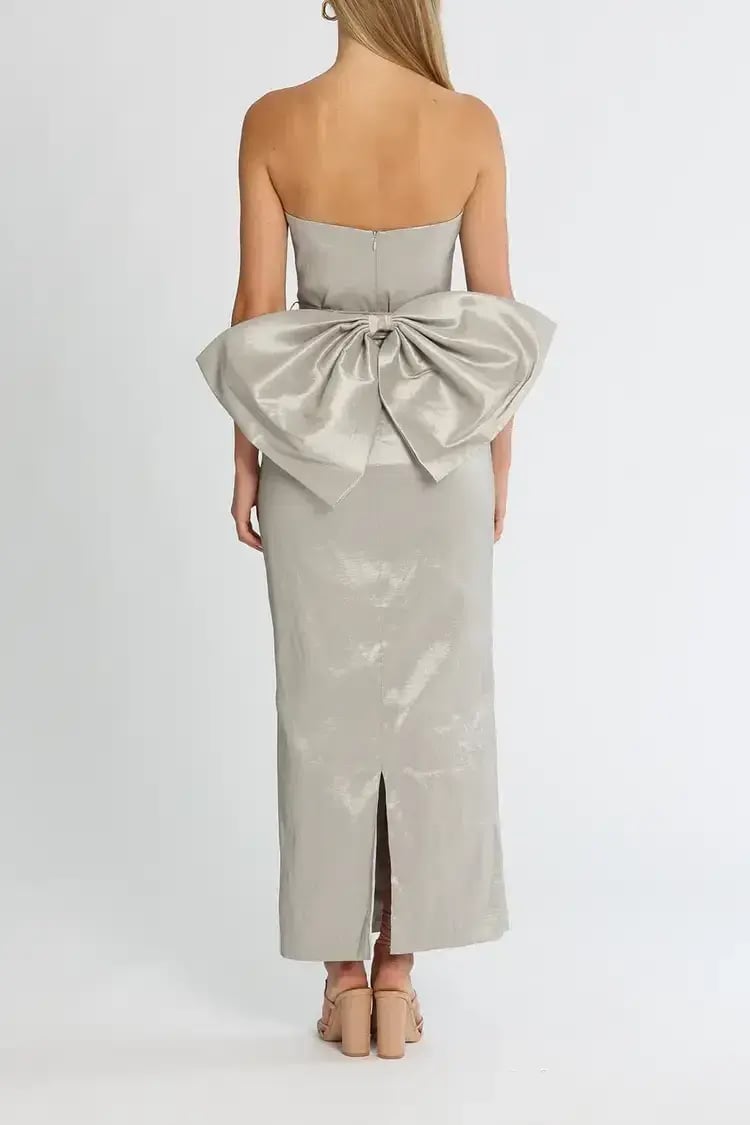 Elle Zeitoune Fitted Strapless Dress in Silver Size 14 photo 3