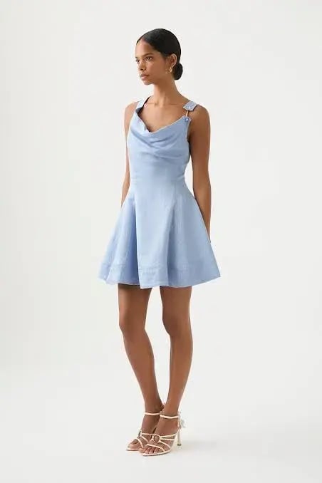 Aje Liberty Asym Mini Dress Blue Size AU 8 photo 2