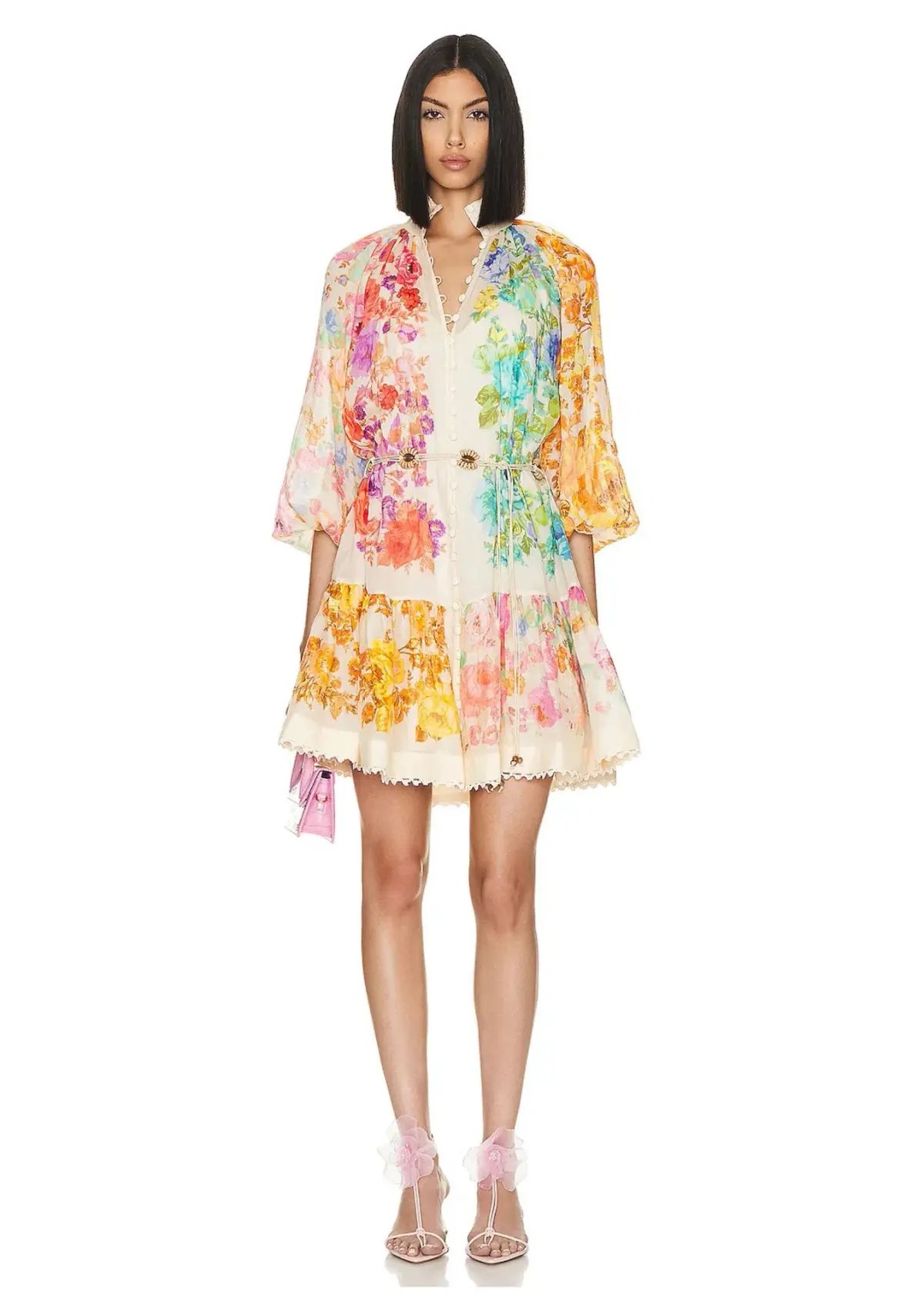 Zimmermann Raie Lantern Mini Dress Multi Floral Size 3 / AU 14 photo 2