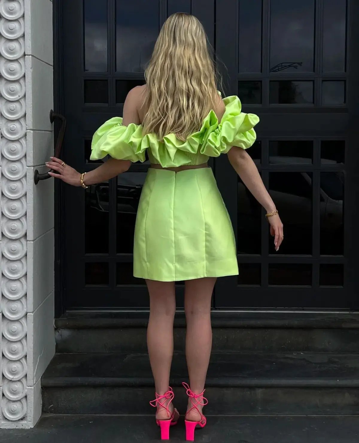 Alemais Suzi Off Shoulder Mini Dress in Chartreuse Size 8 photo 2