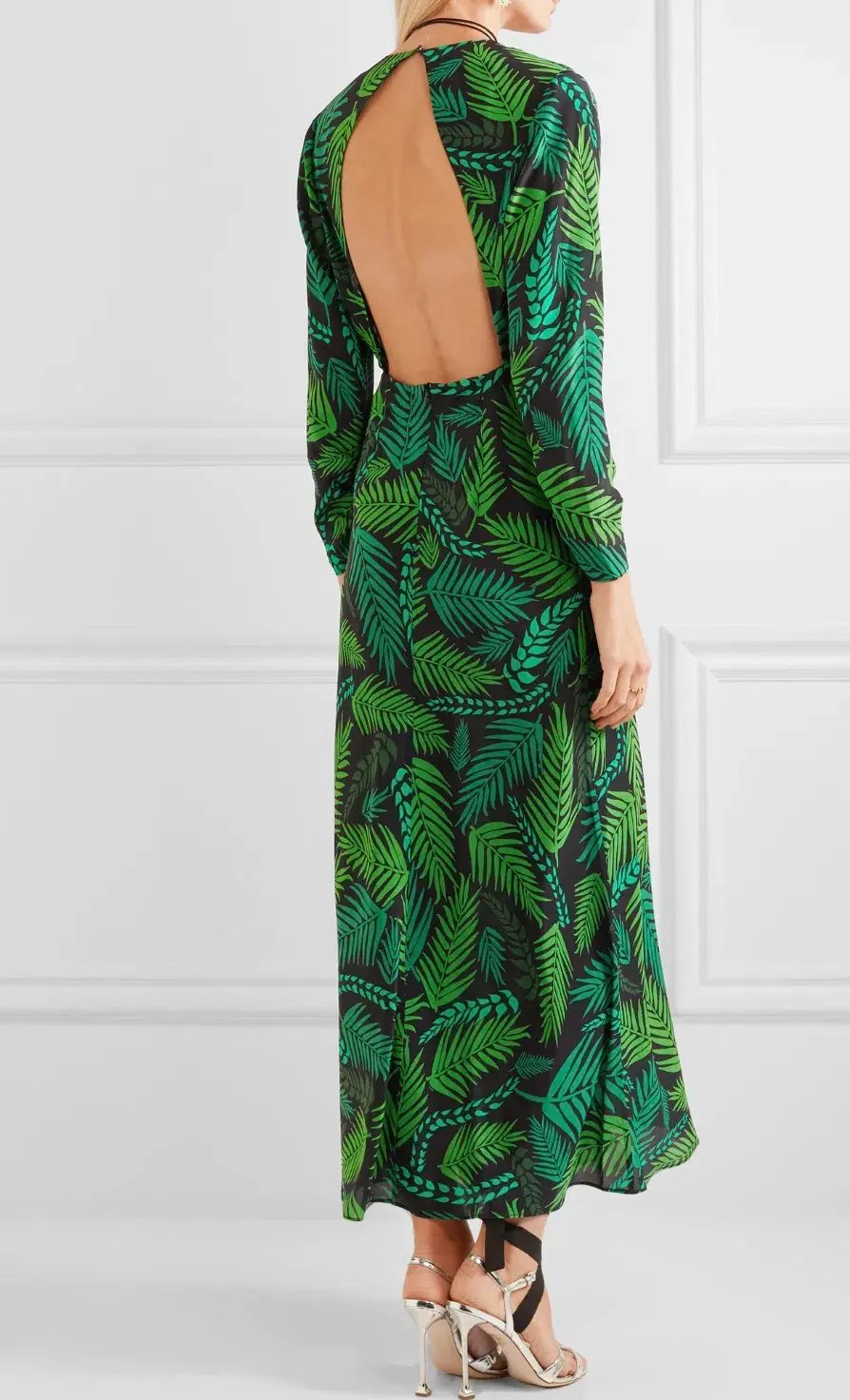 Rixo 'Rose'  open back ruffled, green printed silk georgette maxi dress size Small AU10 photo 3