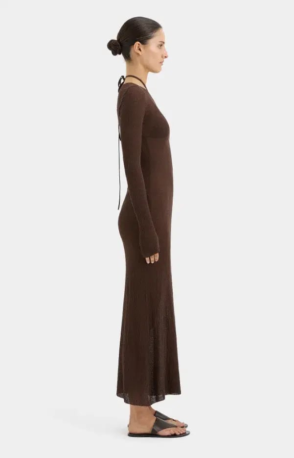 Sir the Label Emmeline Halterneck Long Sleeve Dress Chocolate Size 0 / AU 6 photo 2