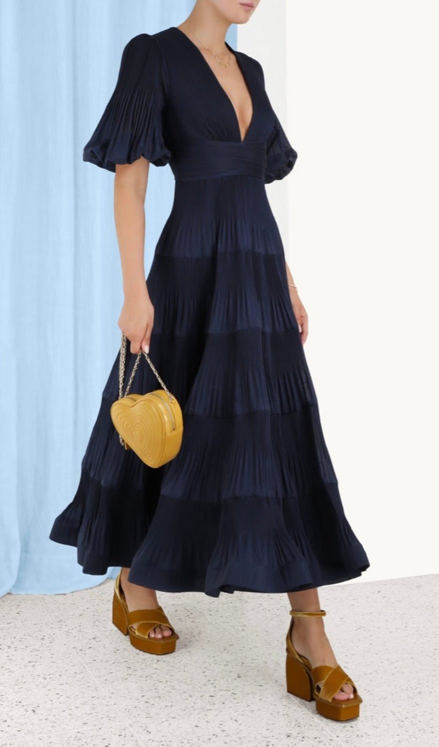 Zimmermann Pleated Midi Dress in Navy photo 2