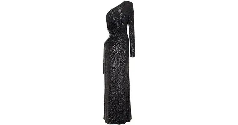 Dundas One Shoulder Cut Out Sequined Tulle Gown Black Size 8 photo 3