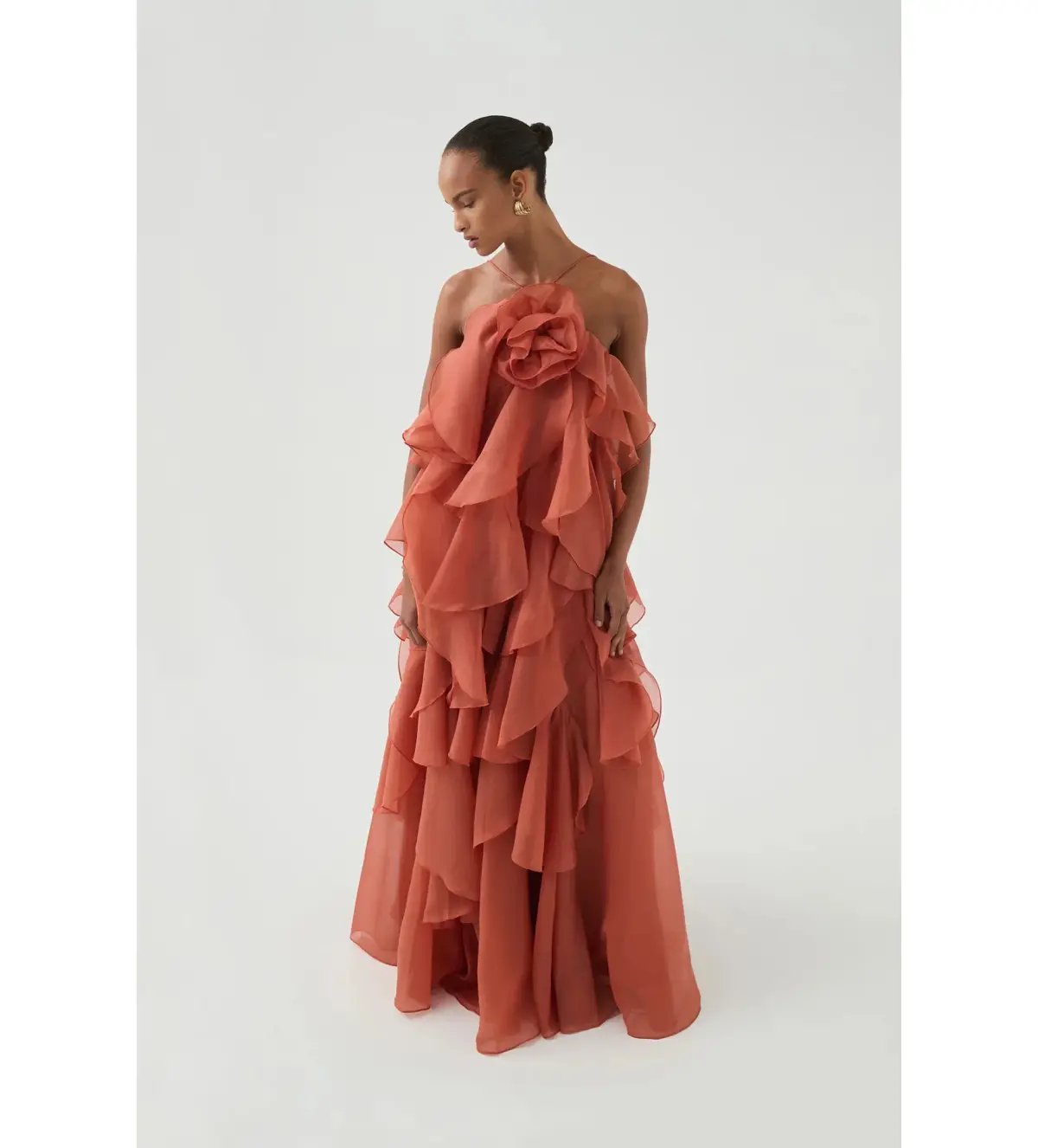 Aje Pandorea Layered Maxi Dress Coral Clay Size AU 14 photo 3