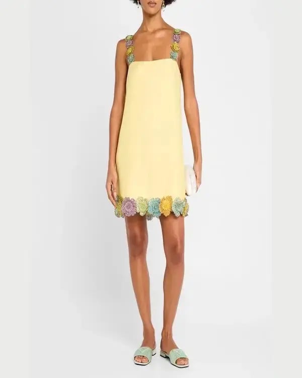 ALEMAIS Lolita Floral Beaded Mini Dress Yellow 10 AU photo 8