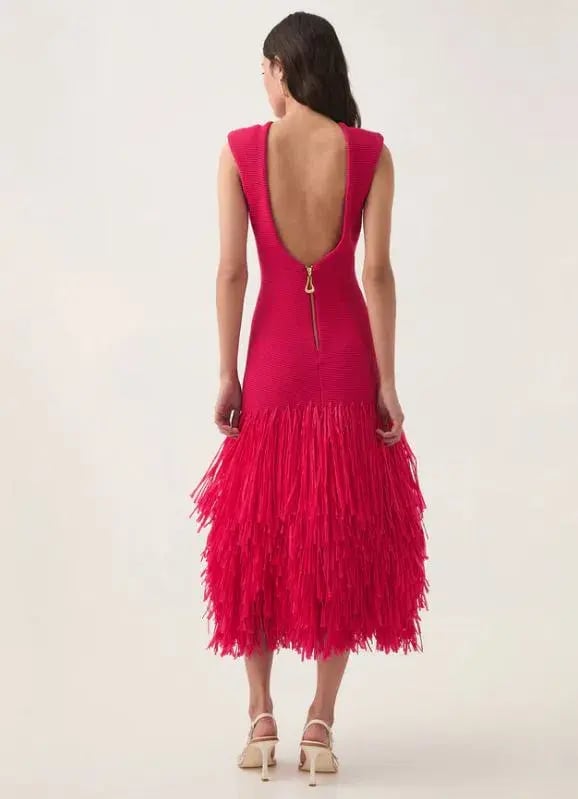 Aje Rushes Raffia Knit Midi Dress in Deep Fuschia Size M (AU 10) photo 3