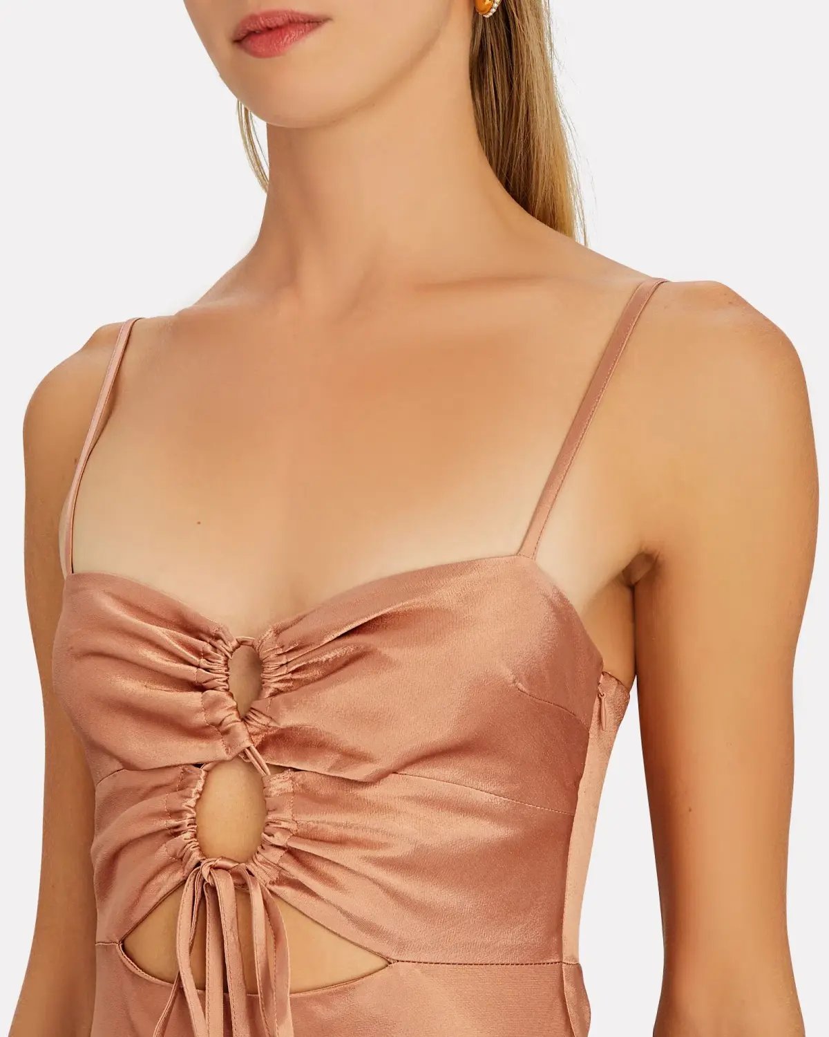 Shona Joy Eloise Lace Up Midi Dress in Caramel Size 6 photo 2
