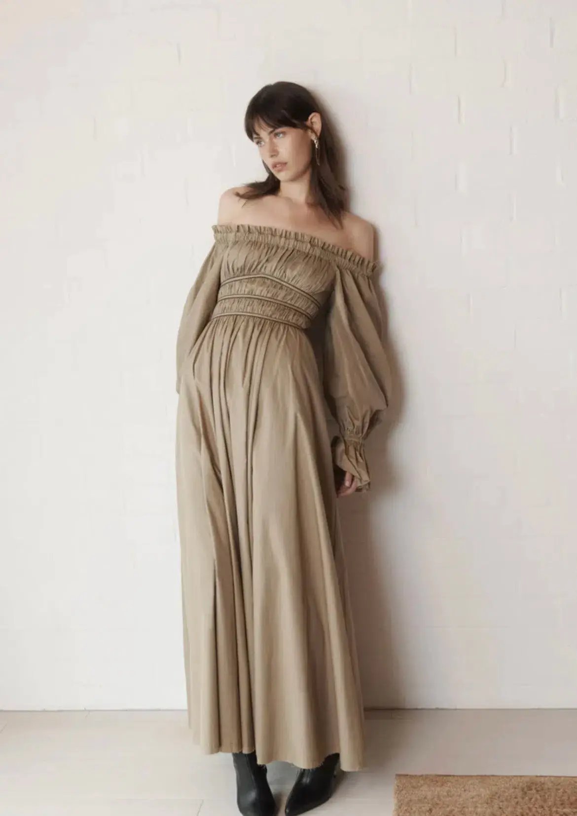 Aje Wattle Off Shoulder Midi Dress Taupe Grey Size 12 photo 2