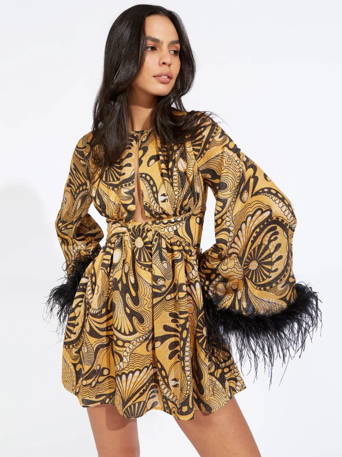 Alice McCall Gold Dust Feather Mini Dress Multi Size 8 AU photo 2