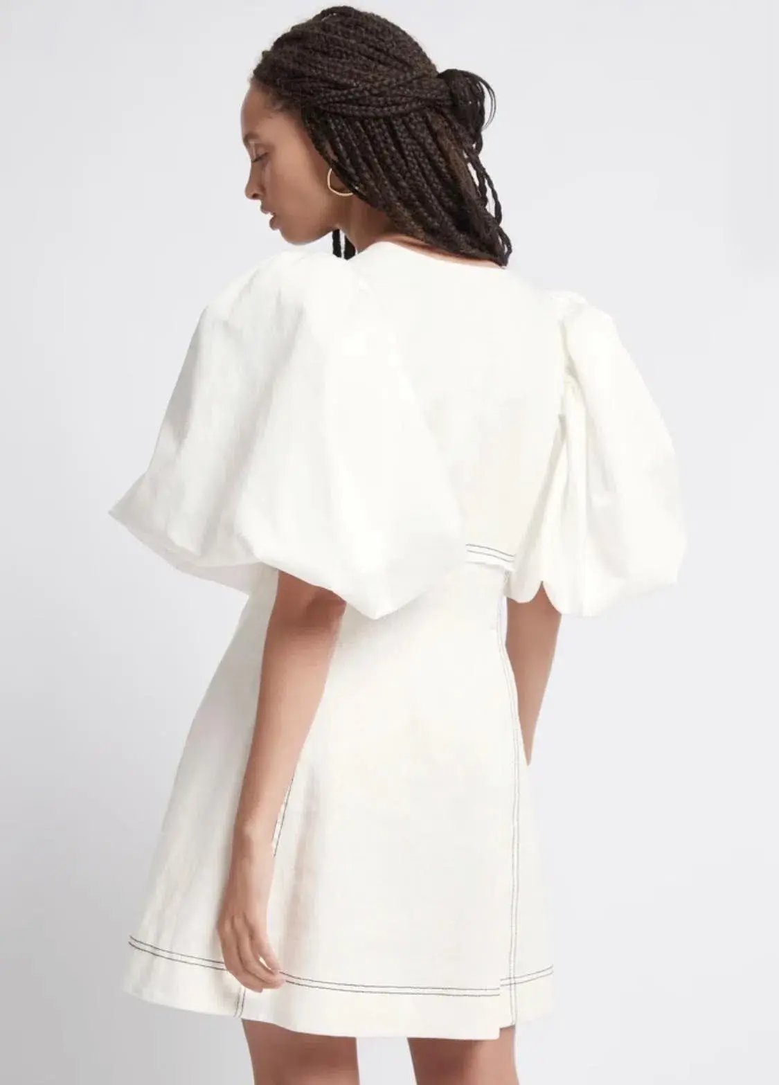 Aje Cherished Puff Sleeve Linen Mini Dress White Size 8 photo 2