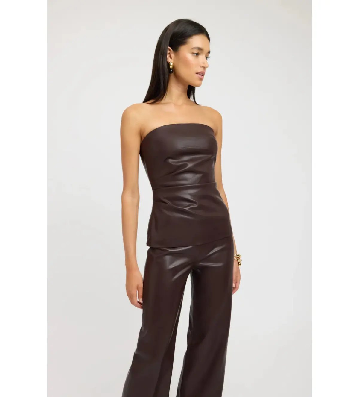 Kookai Phoenix Rouched Top and Phoenix Pant Set Chocolate Size 38 / AU 10 photo 2