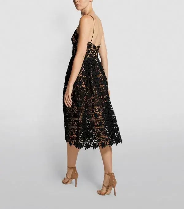 Self-Portrait Black Lace Midi Dress Black Size AU 8 photo 3