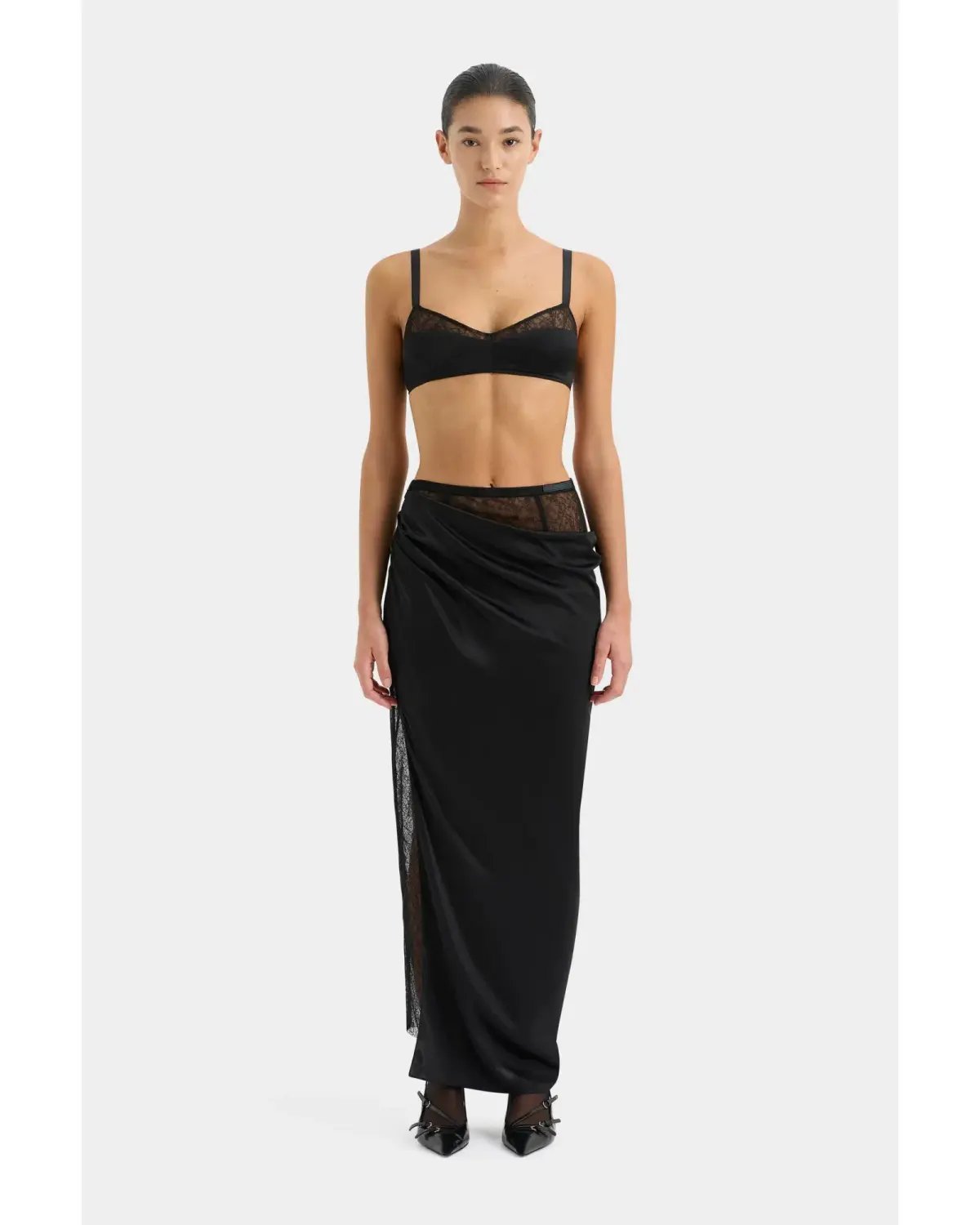Sir The Label Dunya Skirt, Crop and Drape Cowl Top Set Black Size 0 / AU 6 photo 3