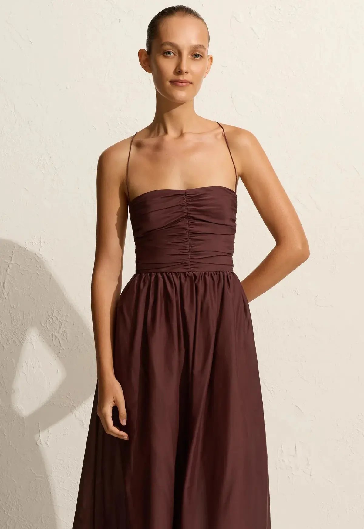 Matteau Gathered Lace Up Dress Brown Size 1/ AU 6 photo 2