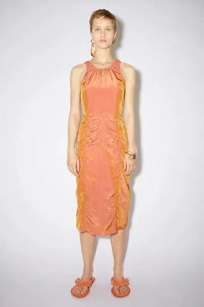 Acne Studios Iridescent Ruched Midi Dress Orange Size 36 / Au 8 photo 2