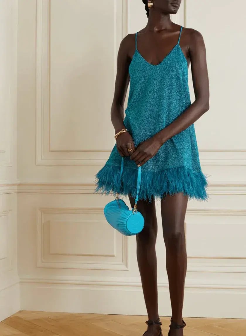 Oseree Lumiere Feather Trimmed Mini Dress Blue Size AU 10 photo 2