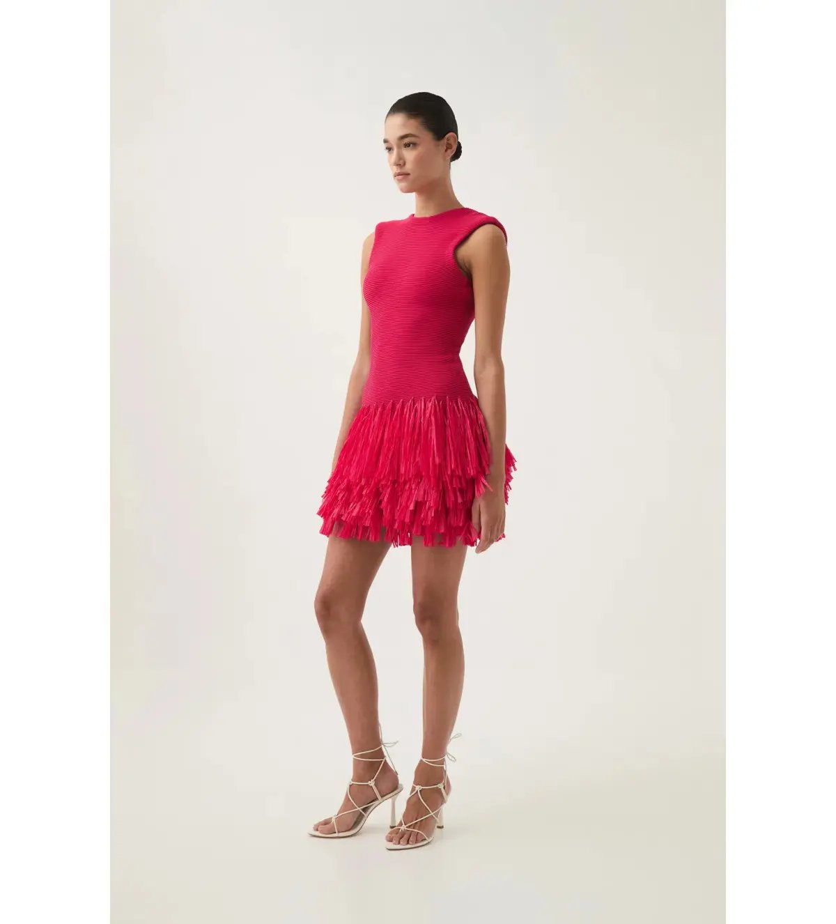 Aje Rushes Raffia Knit Mini Dress Deep Fuschia Size 12 photo 2