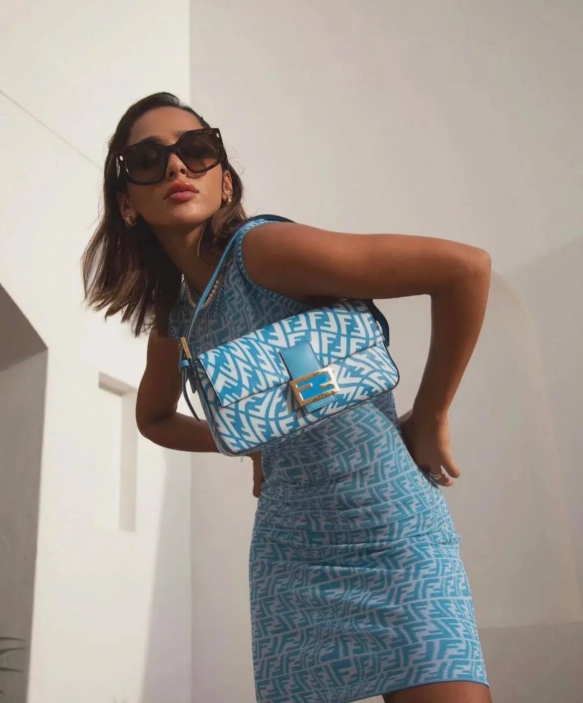 Fendi Vertigo Jacquard Knit Mini Dress Blue Size 44 / Au 14 photo 4