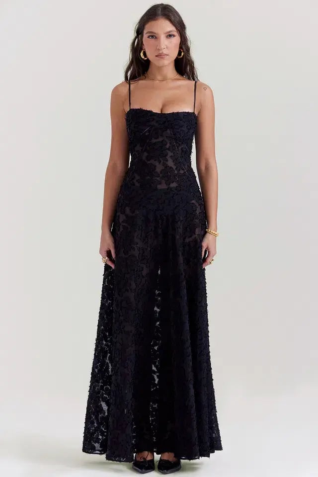House Of CB Seren Floral Lace Back Maxi Dress Black  Size S/Au 8 photo 4