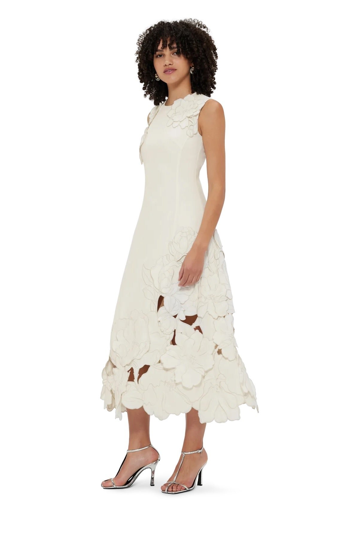 LEO LIN CHLOE APPLIQUÉ SLEEVELESS MIDI DRESS - VANILLA photo 6