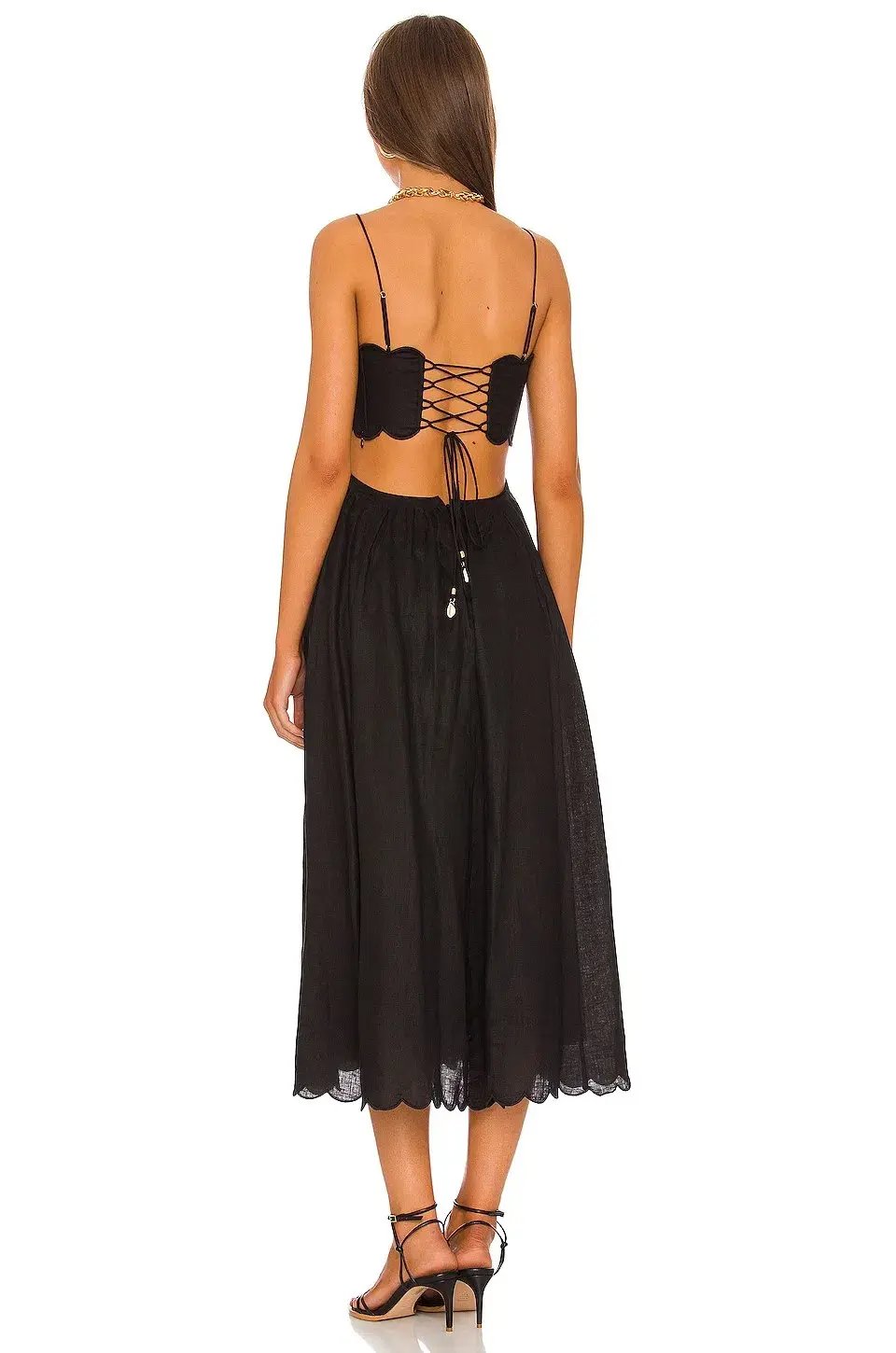 Zimmermann Jude Scalloped Linen Midi Dress Black Size 3/AU 14 photo 3