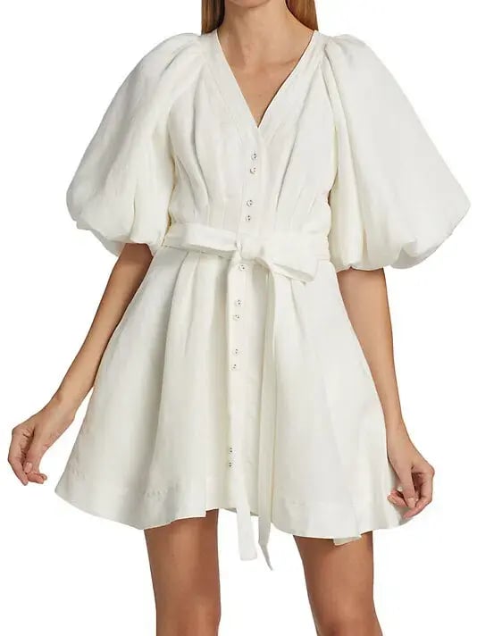 Aje Evermore Belted Mini Dress Ivory Size 4 / XXS photo 2