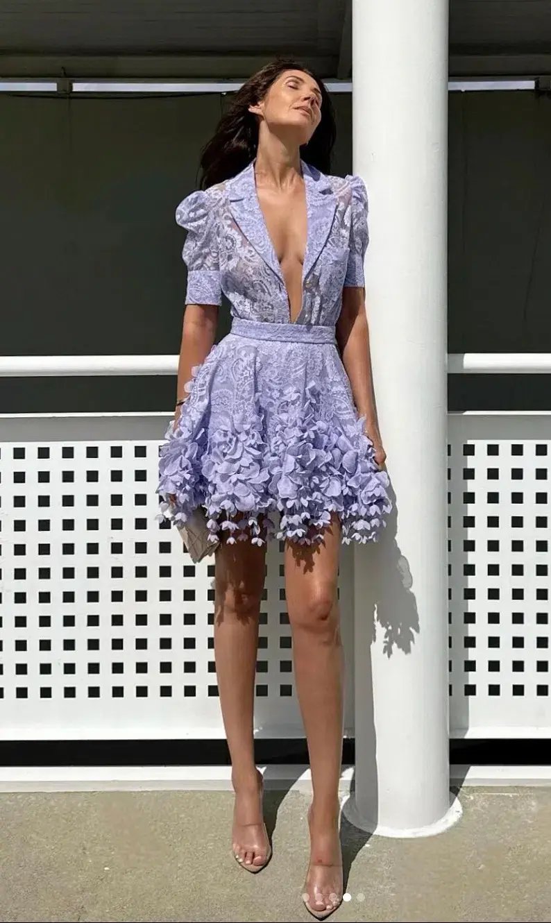 Zimmermann High Tide Lace Shirt & Lace Flip Mini Skirt Set Purple Size 0 / Au 8 photo 3