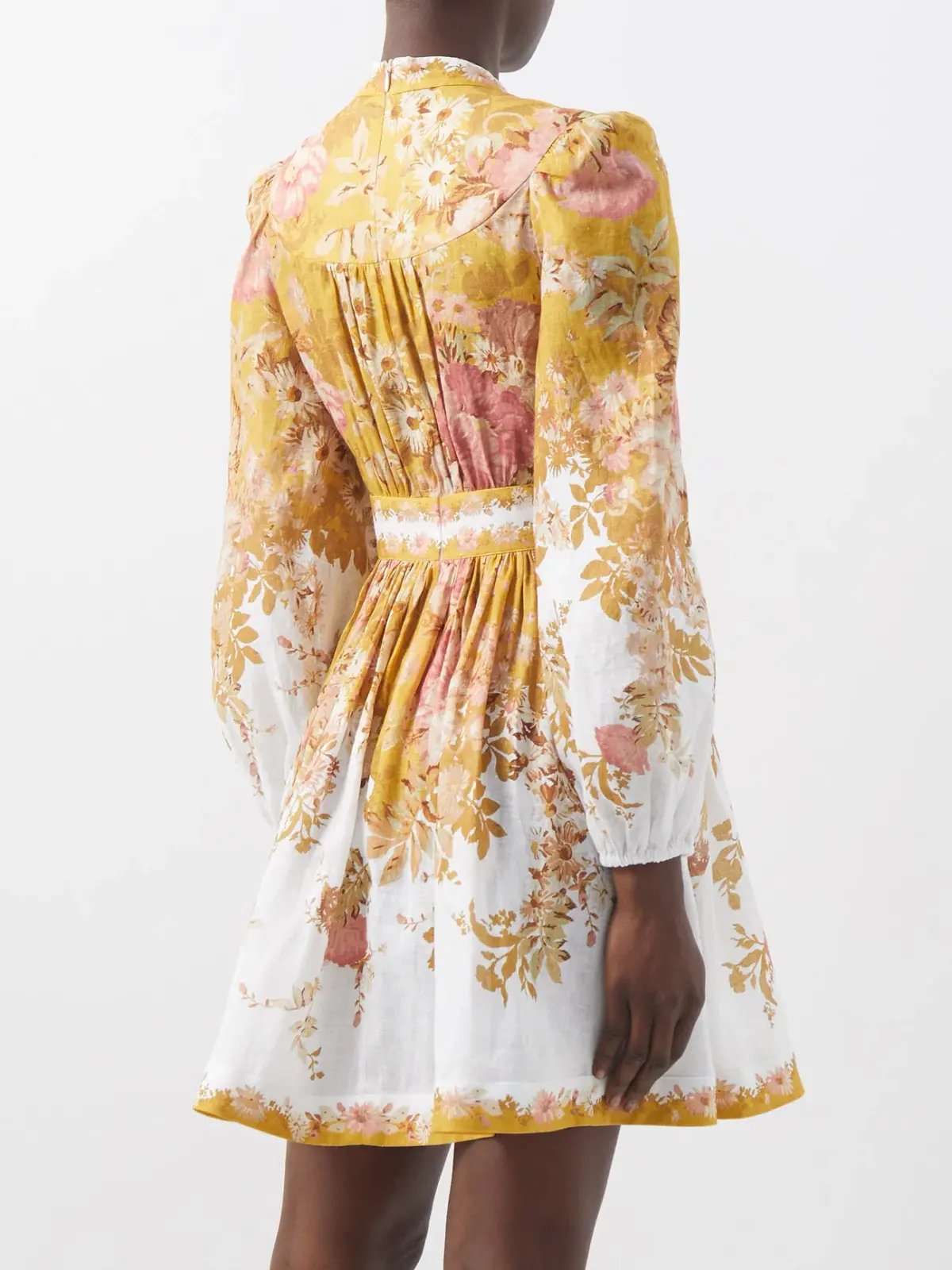 Zimmermann Pattie Plunge Mini Dress Mustard Floral Sz 3/14 photo 4