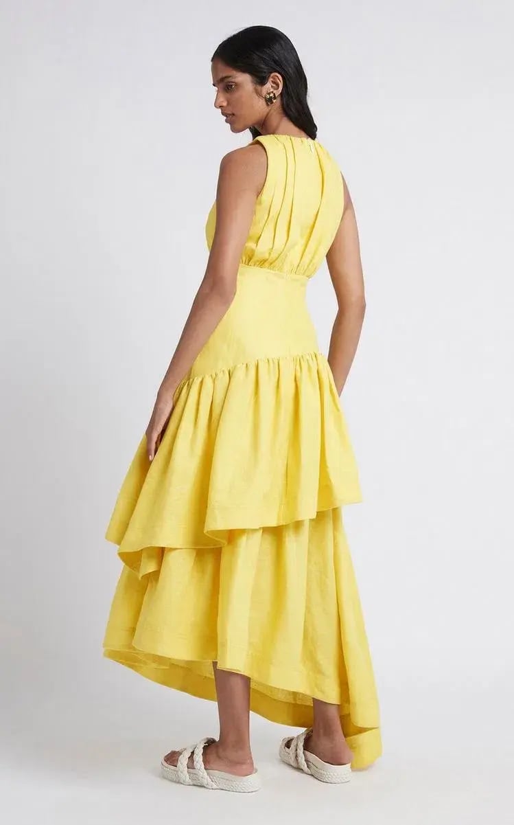 Aje Caliente Cutout Tiered Dress Daisy Yellow Size 12 photo 3