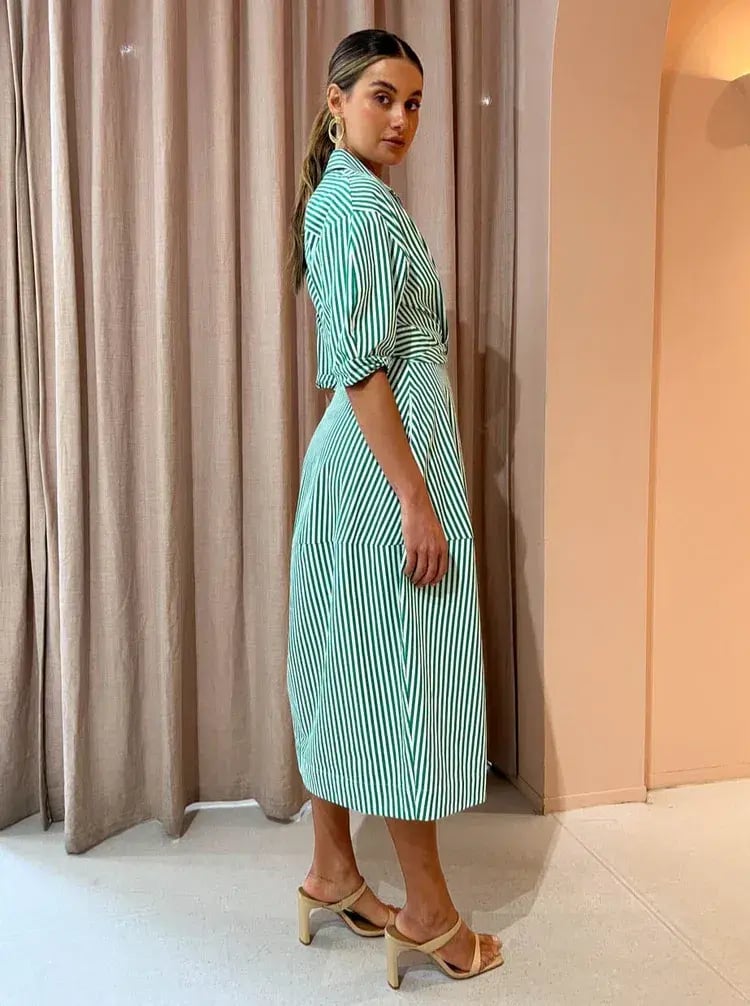 Camilla And Marc Flynn Cocoon Dress In Jade/White Stripe Size 10 photo 4