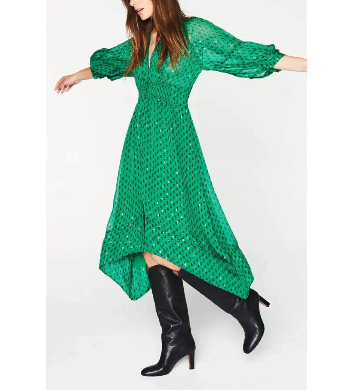 Ba&Sh Cyana Midi Dress Green Print Size 1/AU 8-10 photo 2