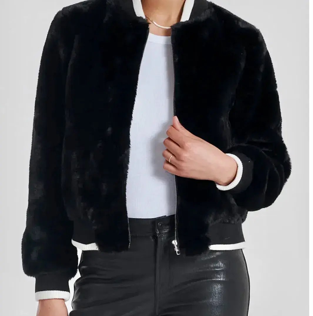Ena Pelly Essential Faux Fur Bomber Jacket in Black Size AU 12 photo 3