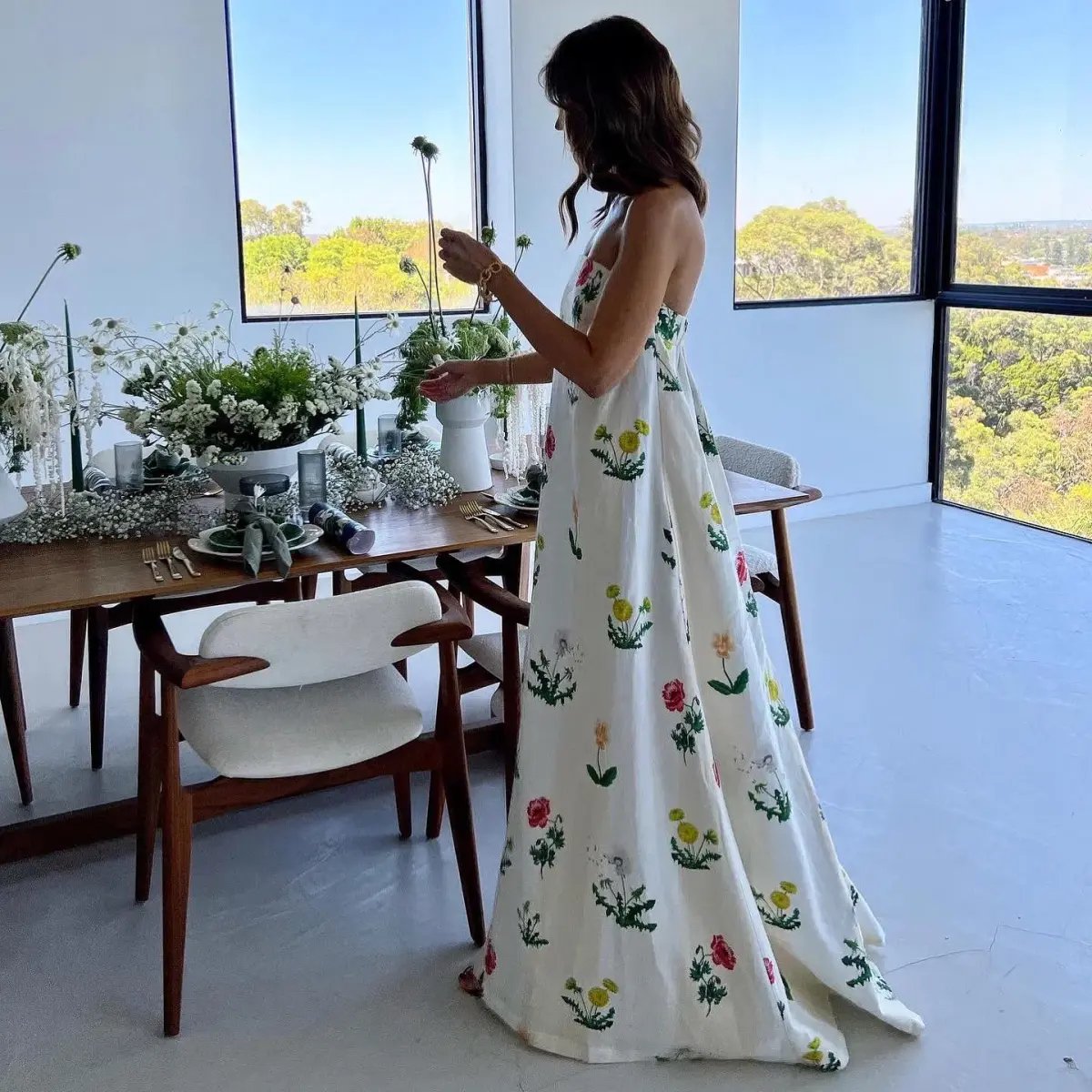 Oroton Poppy Print Gown Cream Size 6 photo 3