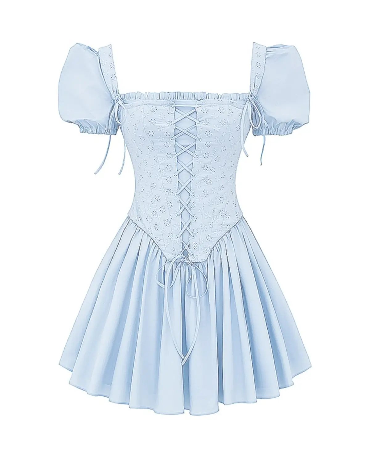 House of CB Maribel Broderie Corset Mini Dress Soft Blue Size S / AU 8 photo 5